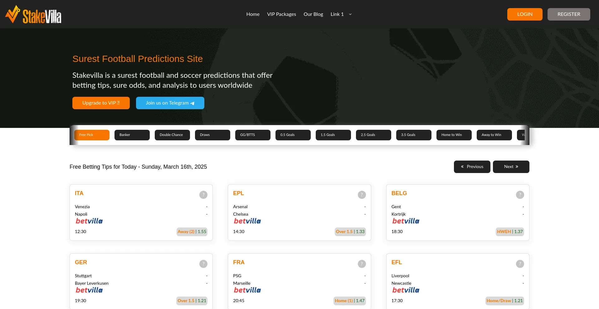 Website screenshot of Stakevilla.com