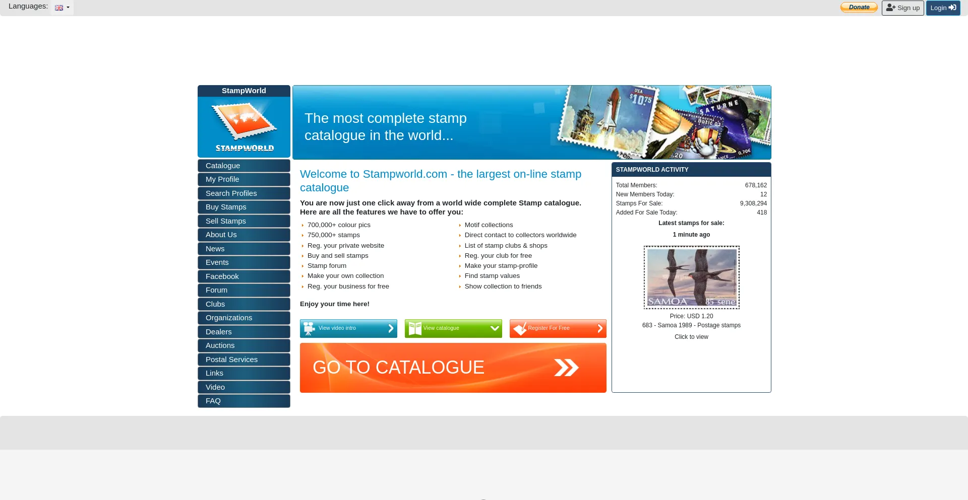 Website screenshot of Stampworld.com