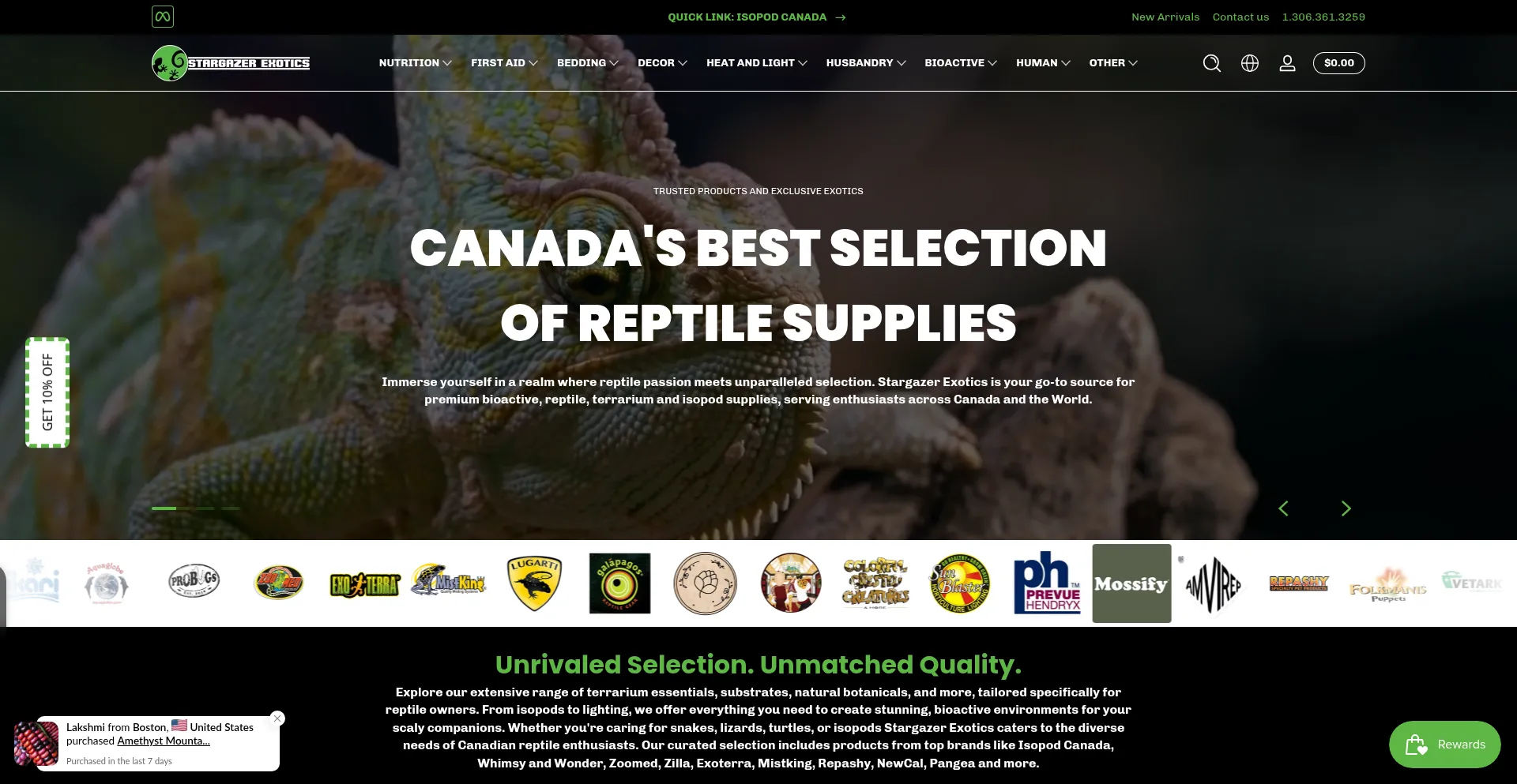 Website screenshot of Stargazerexotics.ca