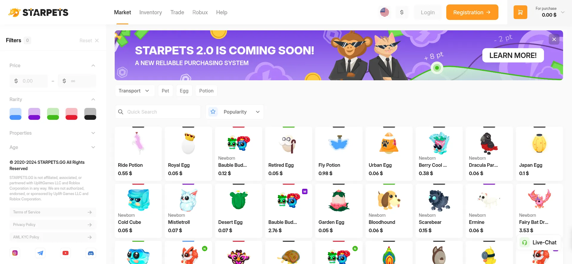 Website screenshot of Starpets.gg