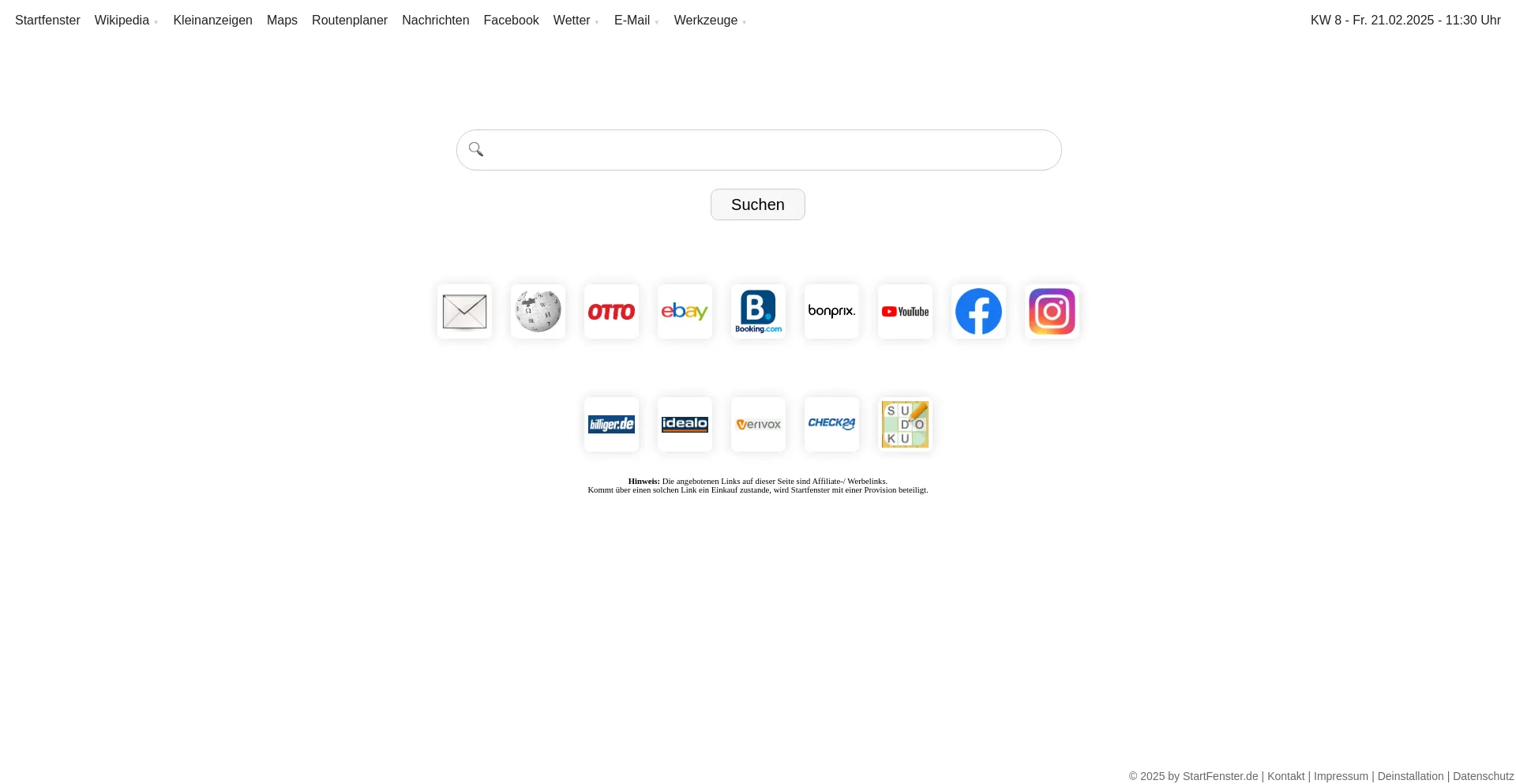 Website screenshot of Startfenster.de