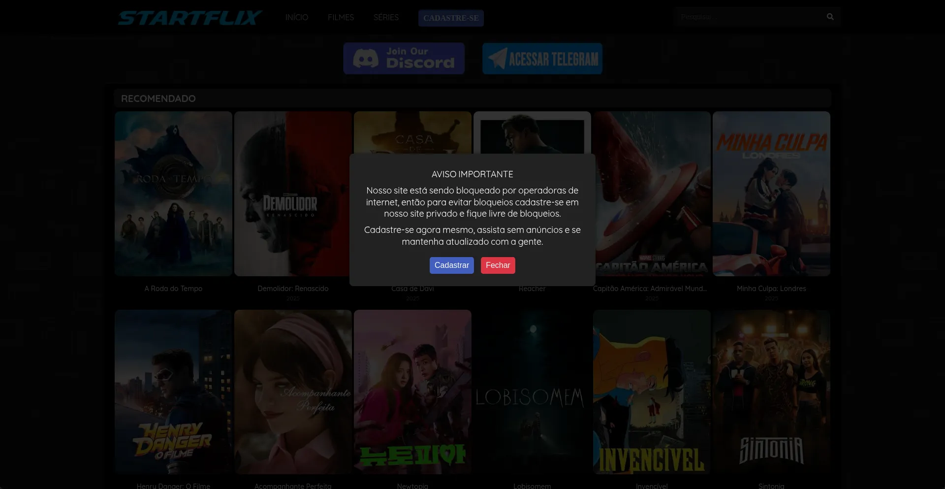 Website screenshot of Startflix.vip