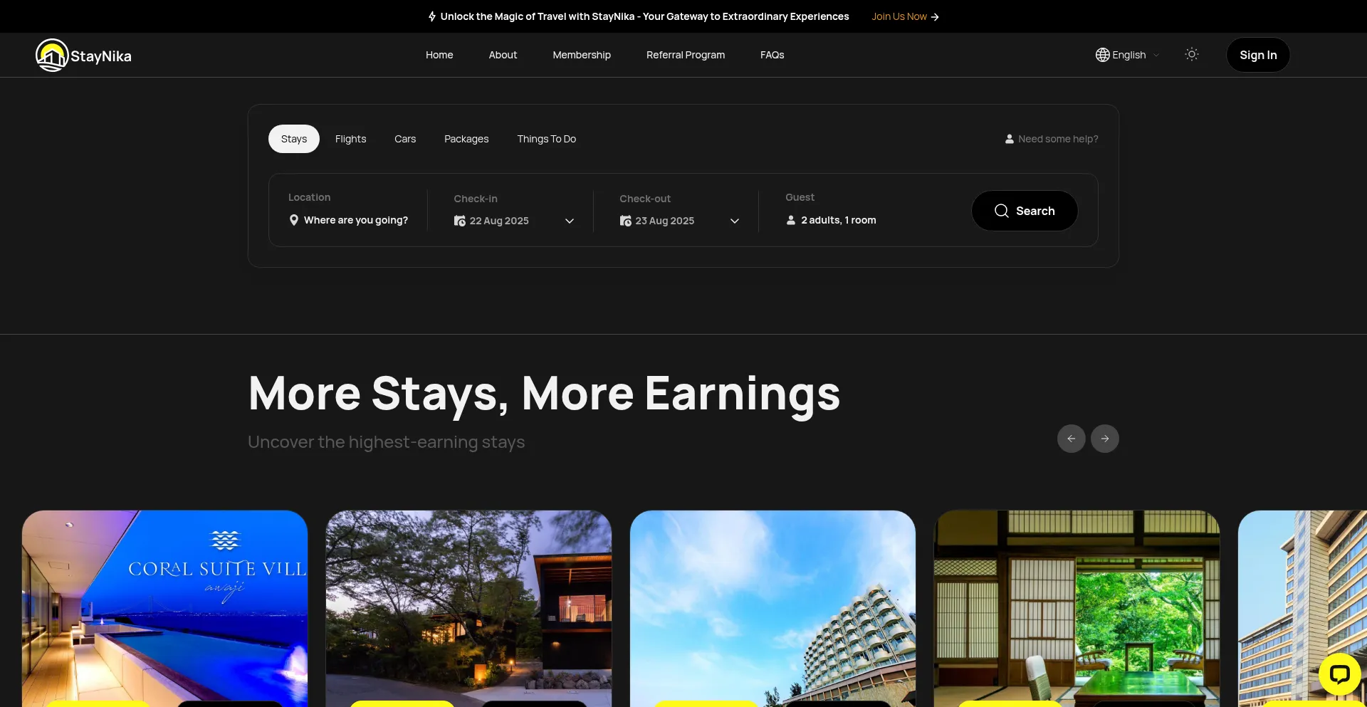 Website screenshot of Staynika.com