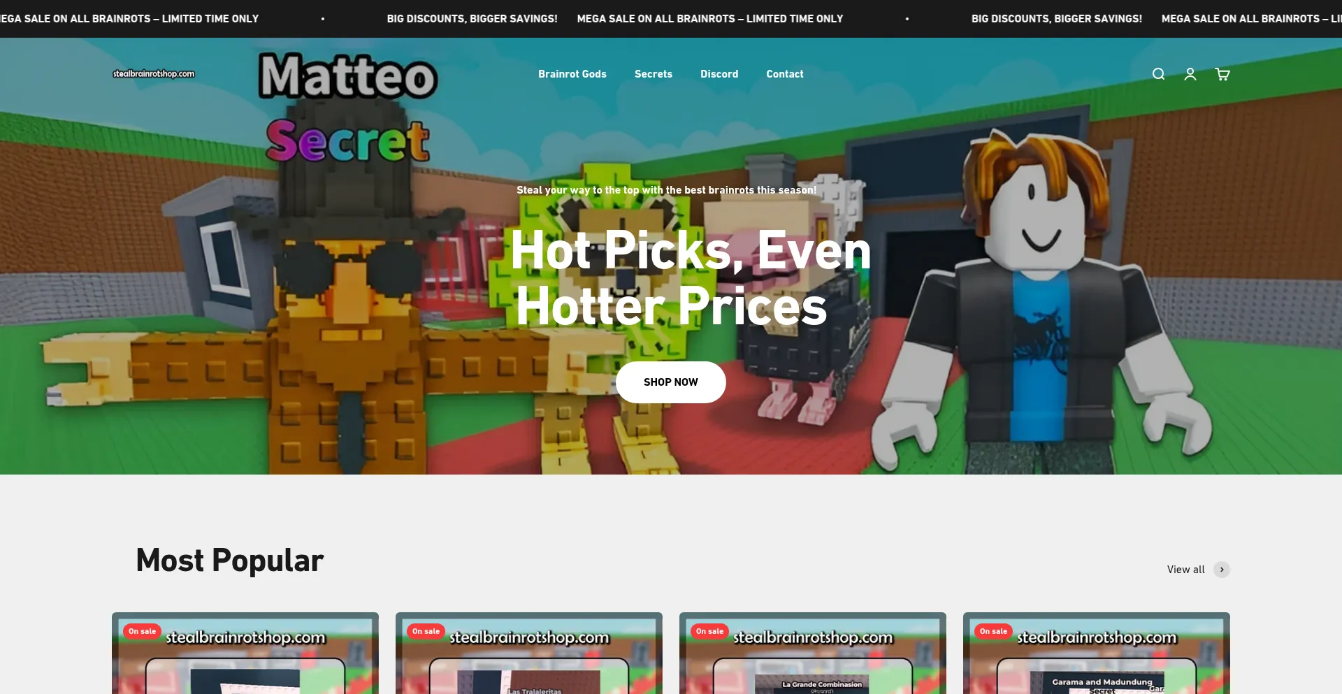 Website screenshot of Stealbrainrotshop.com