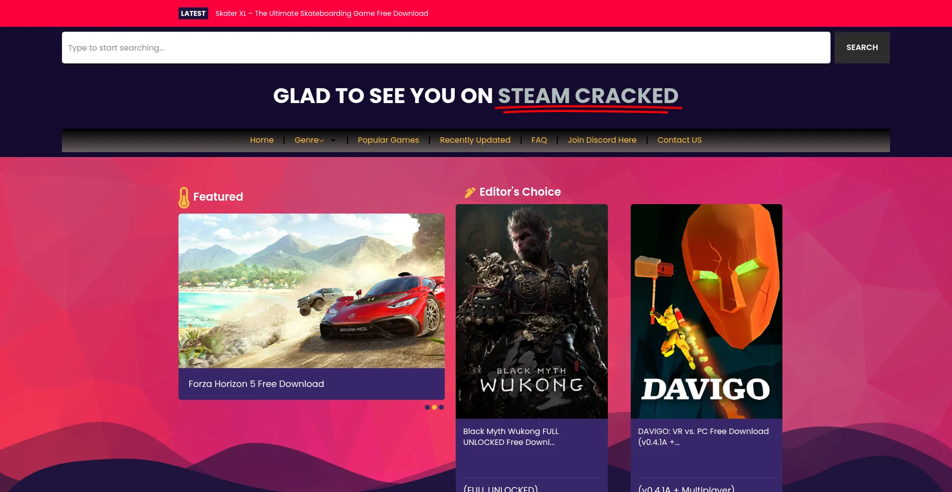 Website screenshot of Steam-cracked.com