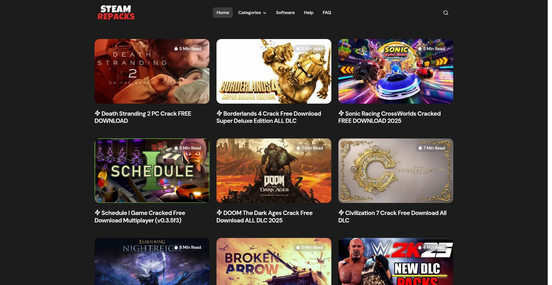Website screenshot of Steamrepacks.net