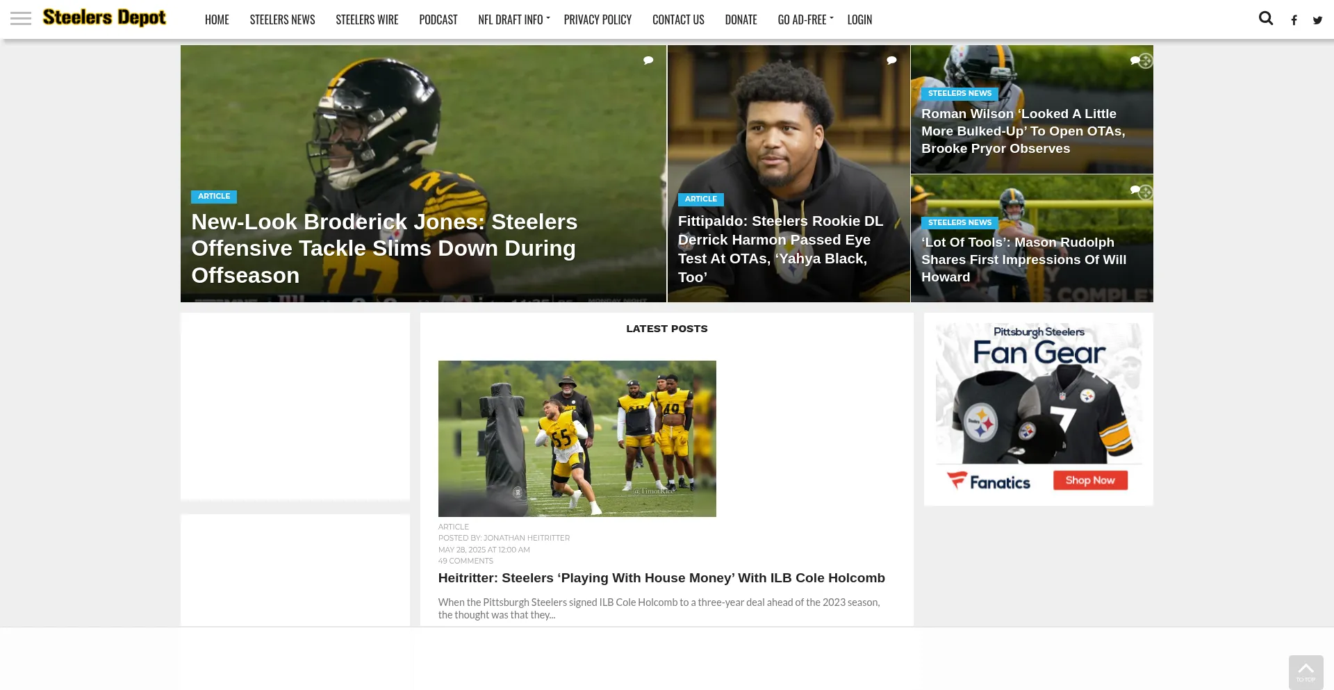 Website screenshot of Steelersdepot.com