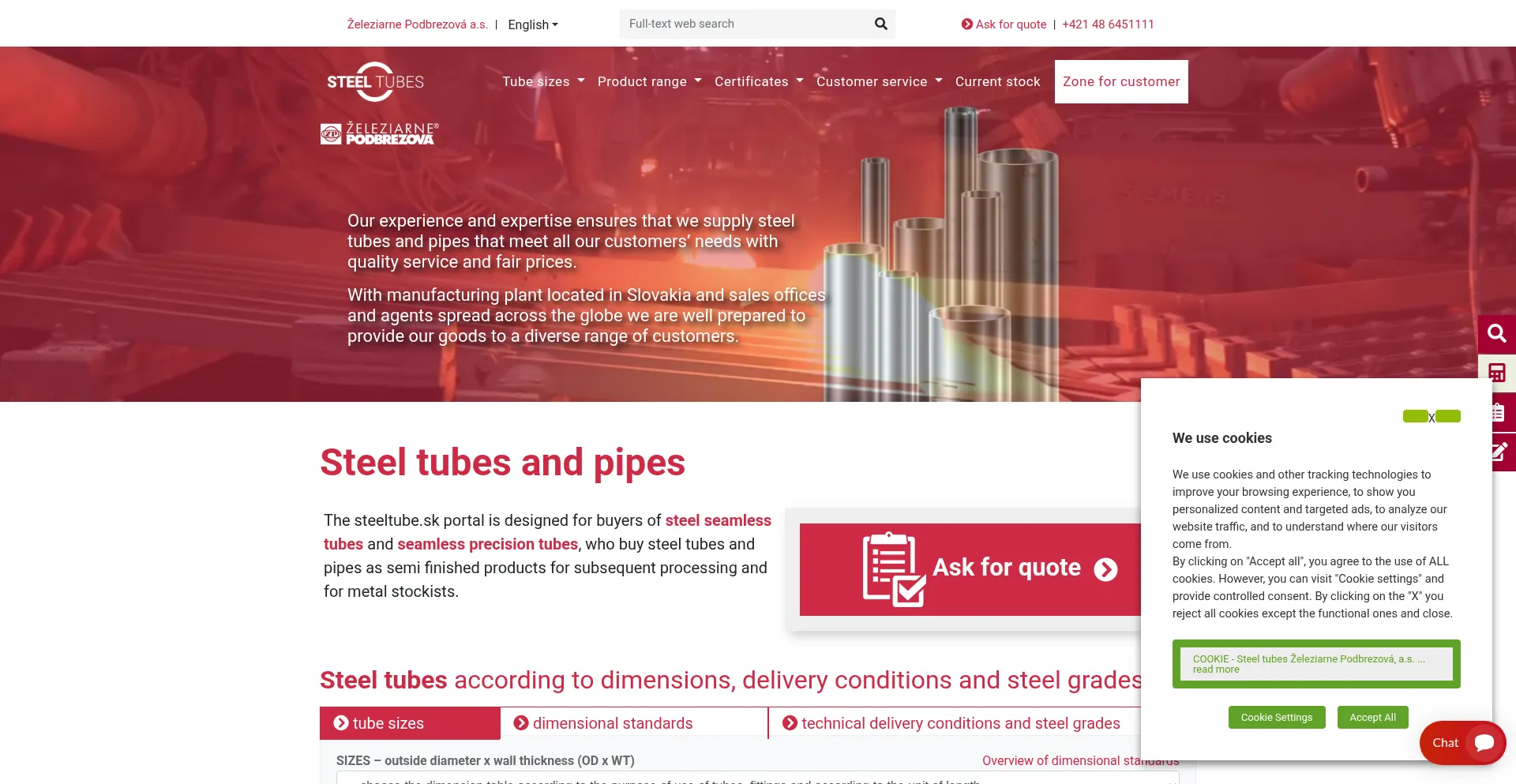 Website screenshot of Steeltube.sk