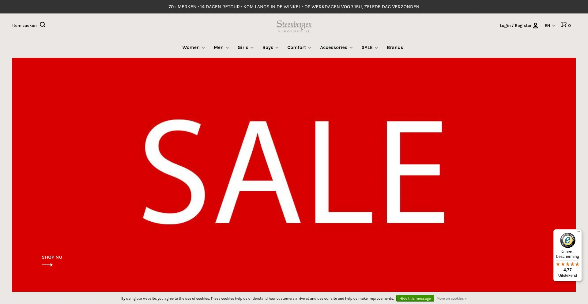 Website screenshot of Steenbergen-schoenen.nl