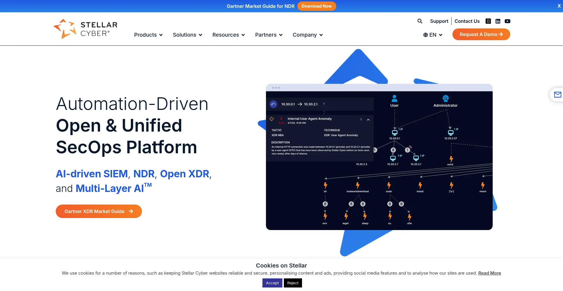 Website screenshot of Stellarcyber.ai