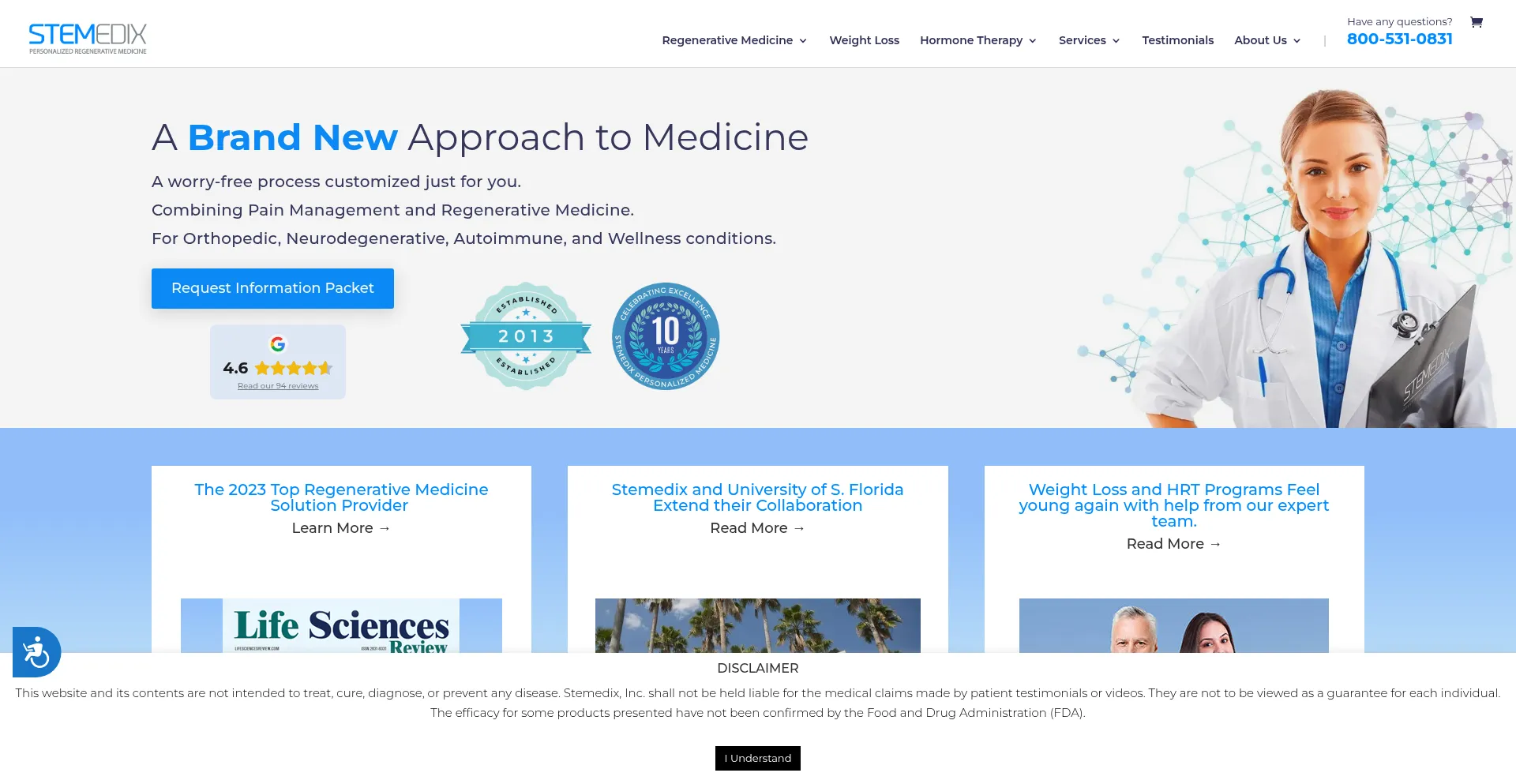 Website screenshot of Stemedix.com