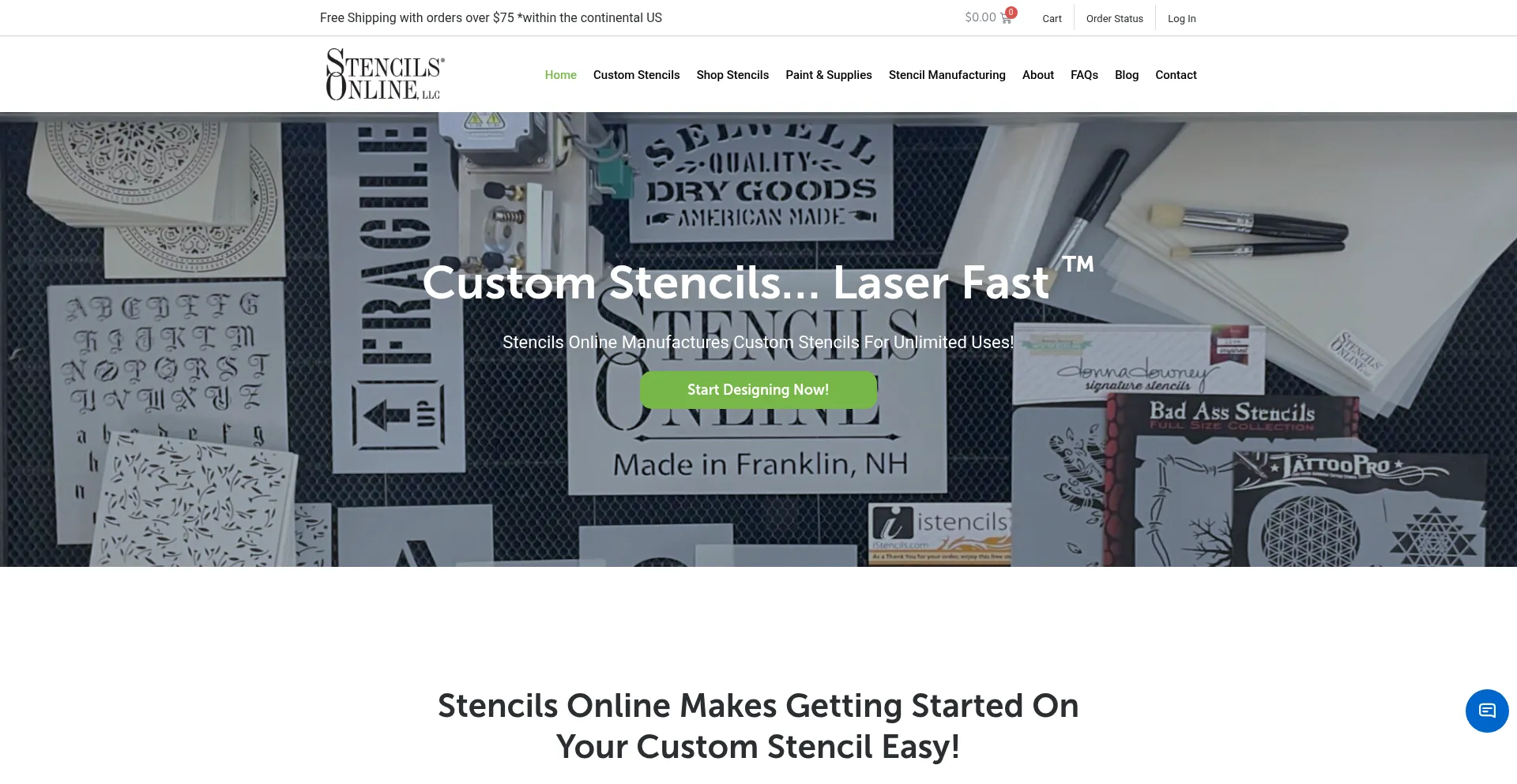 Website screenshot of Stencilsonline.com