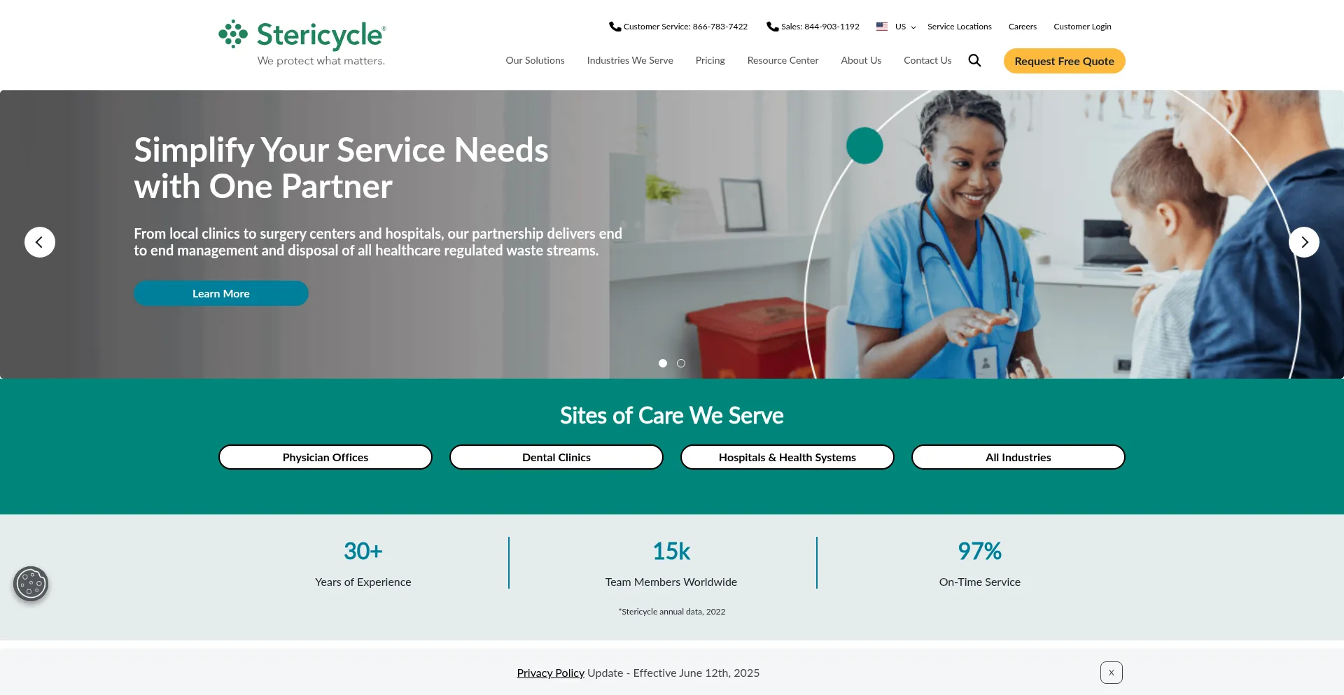 Website screenshot of Stericycle.com
