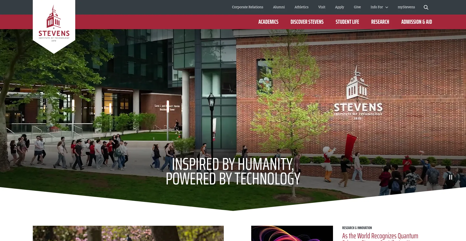 Website screenshot of Stevens.edu