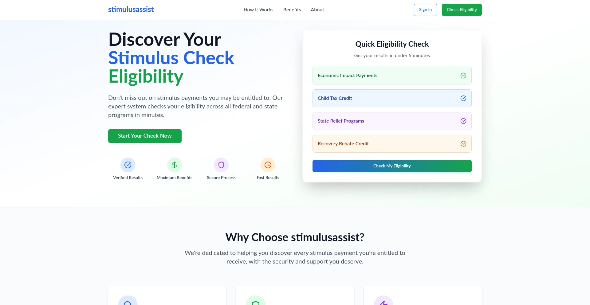 Website screenshot of Stimulusassist.com