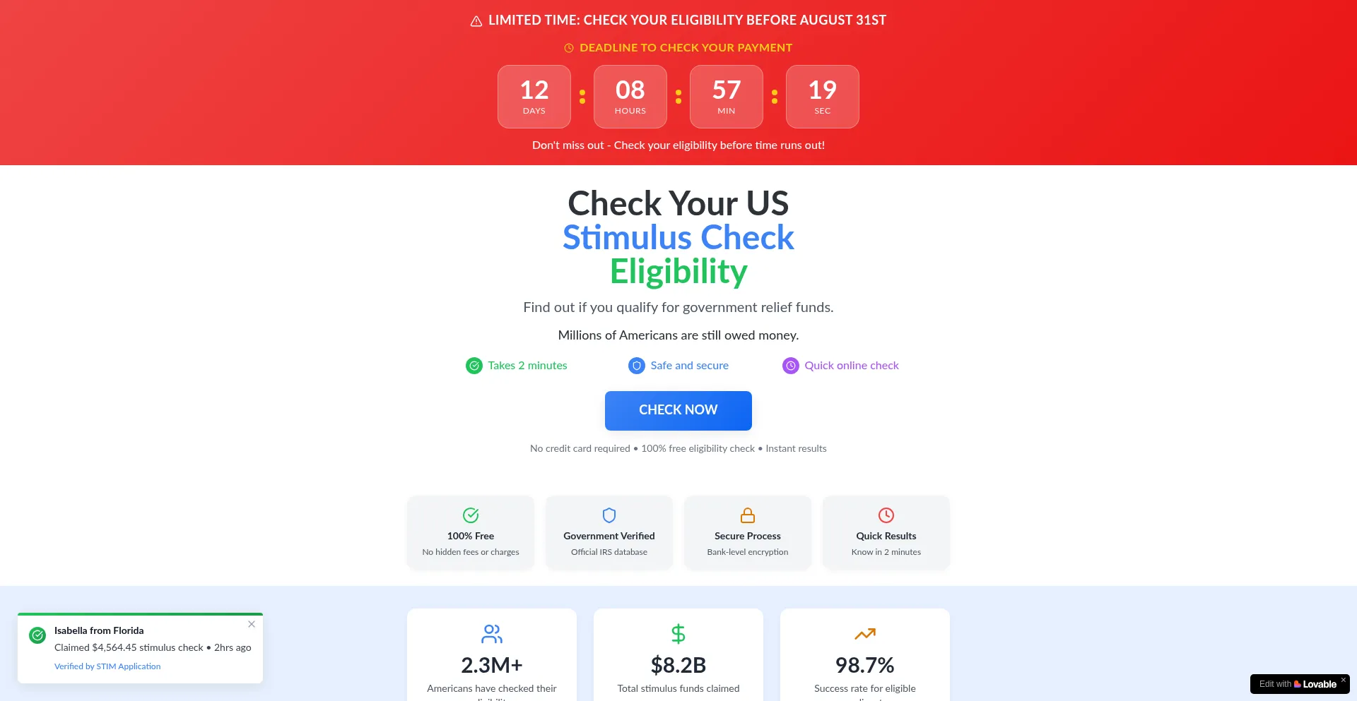 Website screenshot of Stimulusfundsusa.com