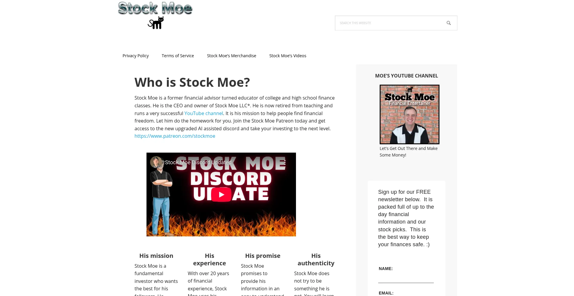 Website screenshot of Stockmoe.com