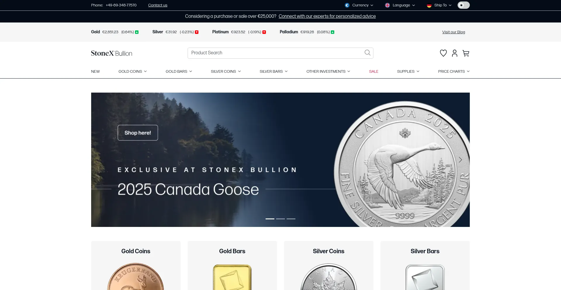 Website screenshot of Stonexbullion.com