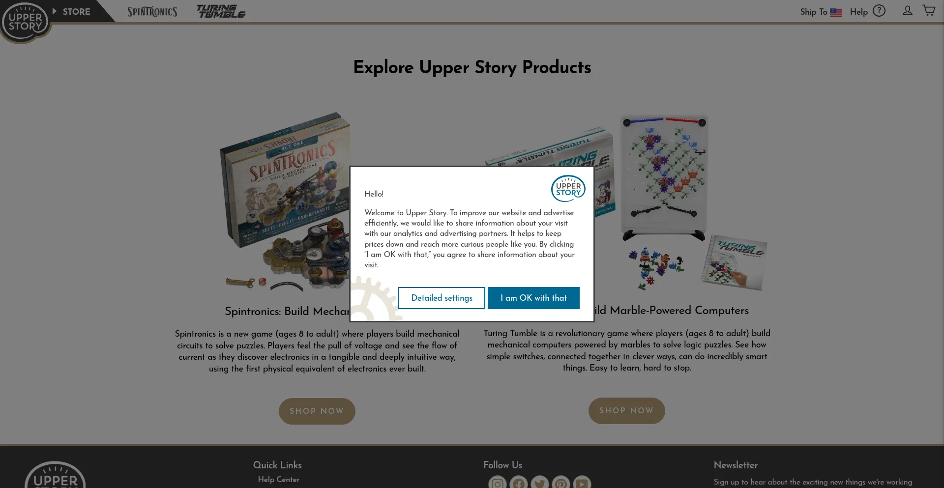 Website screenshot of Store-eu.upperstory.com