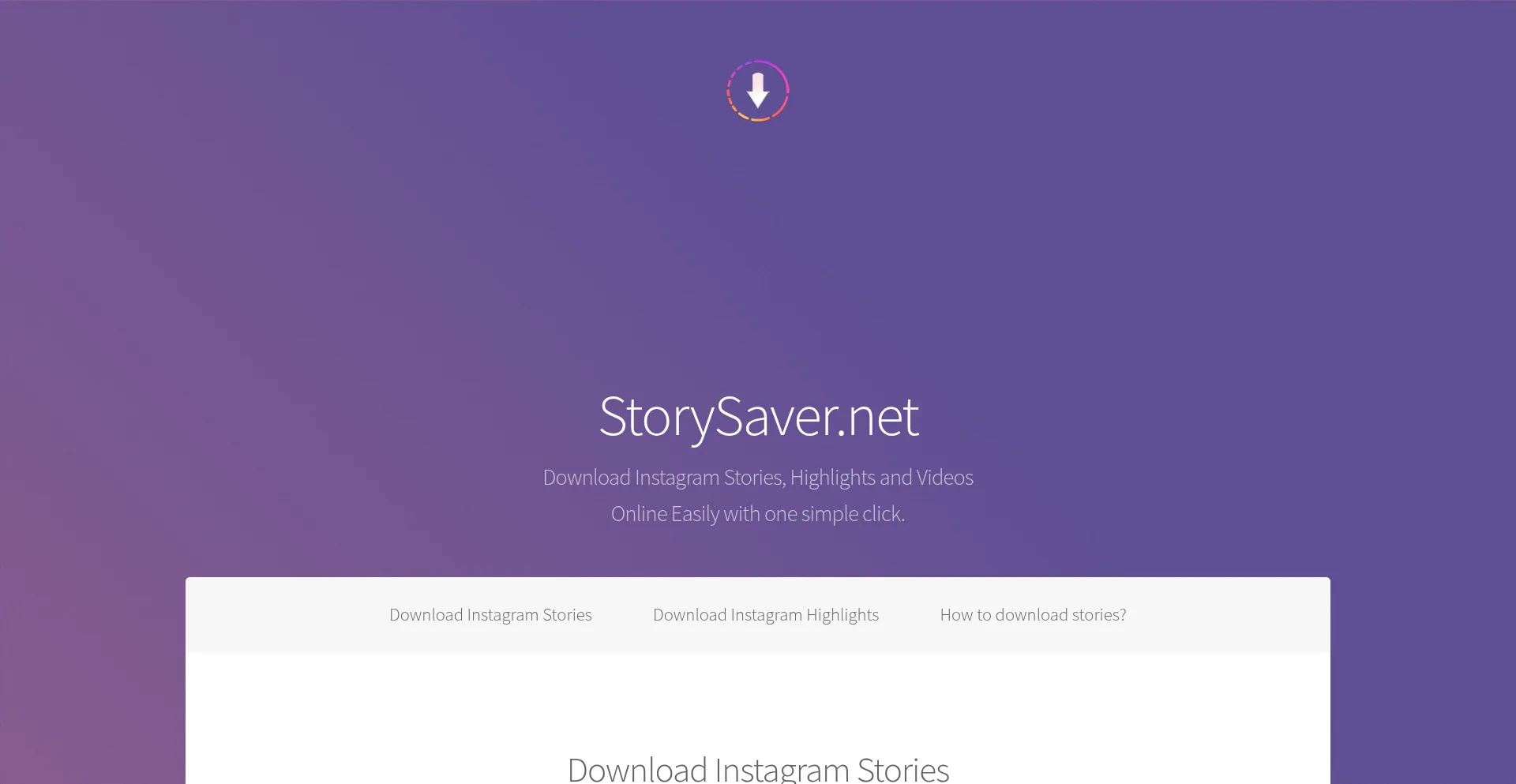 Website screenshot of Storysaver.net