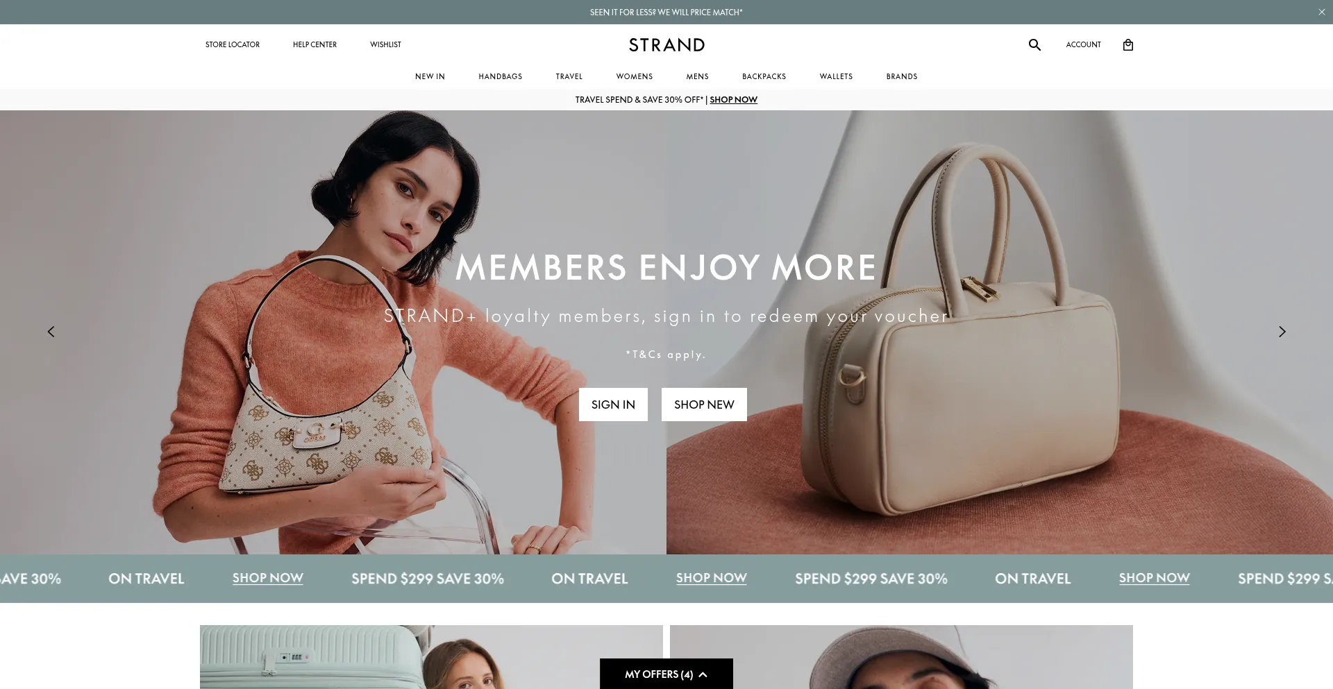 Website screenshot of Strandbags.co.nz
