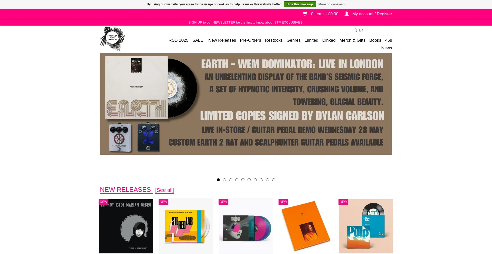 Website screenshot of Strangerthanparadiserecords.com