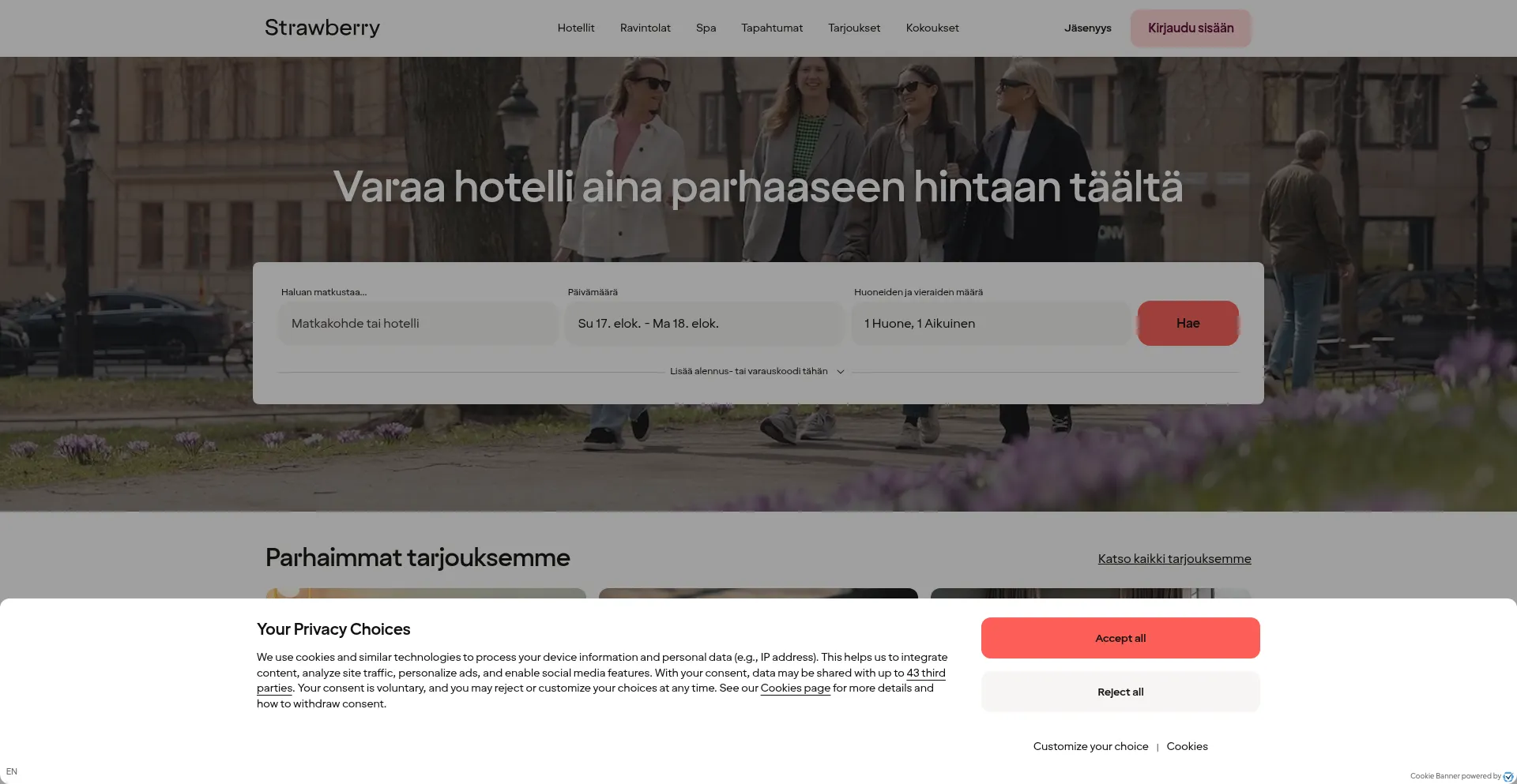 Website screenshot of Strawberry.fi