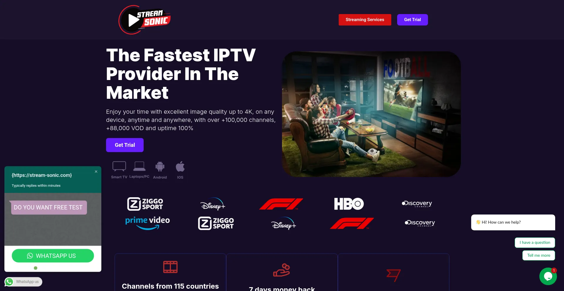 Website screenshot of Stream-sonic.com