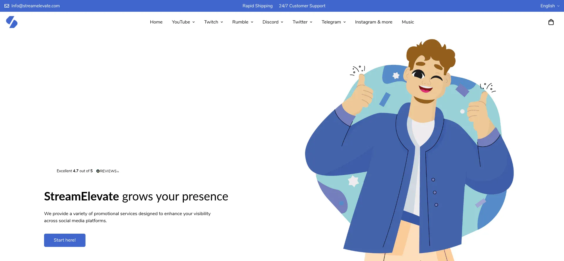 Website screenshot of Streamelevate.com