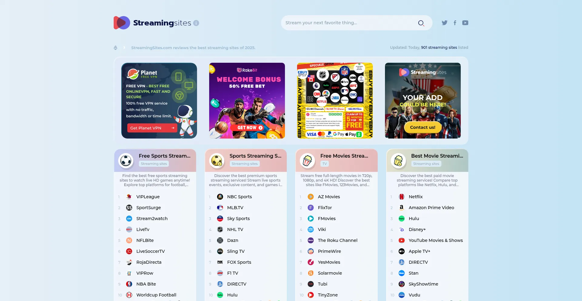 Website screenshot of Streamingsites.app