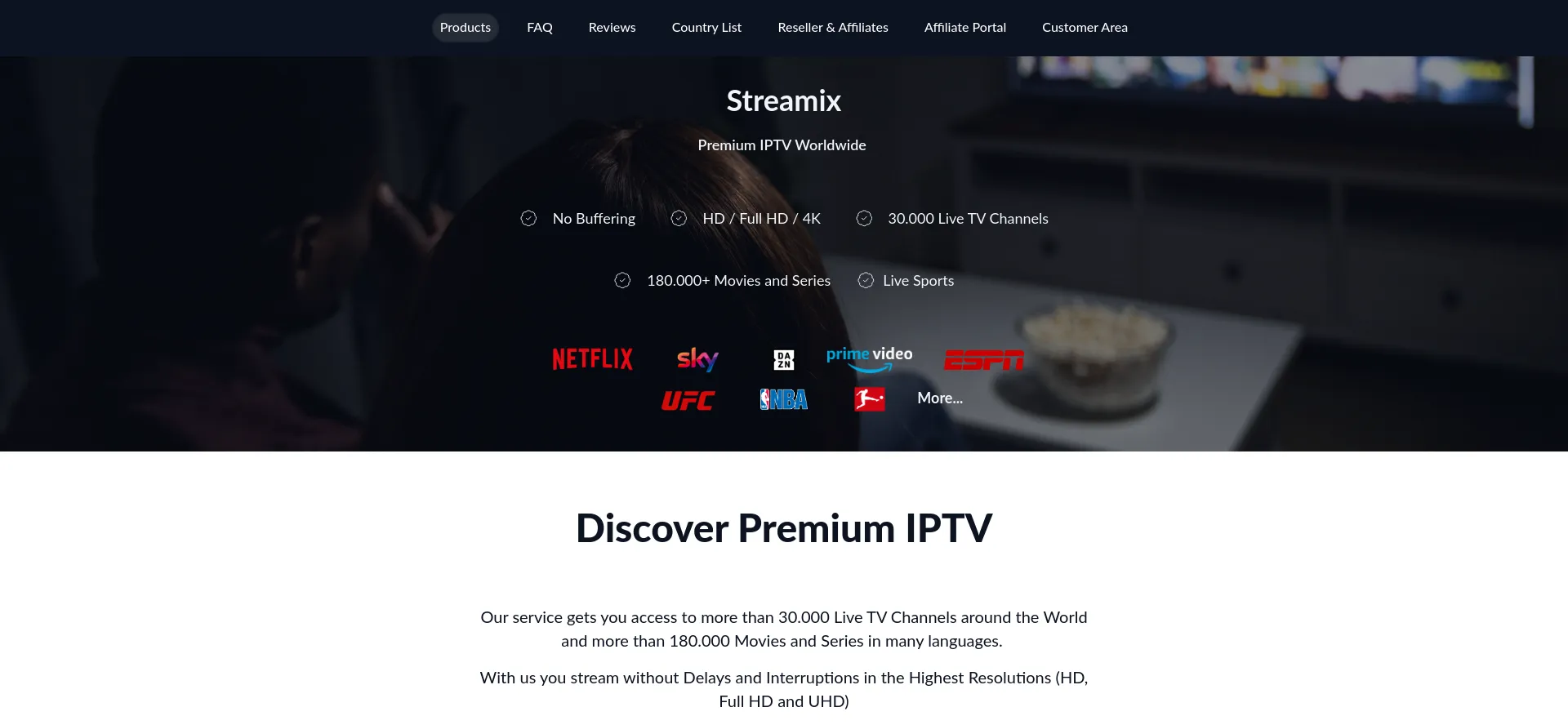 Website screenshot of Streamix.org