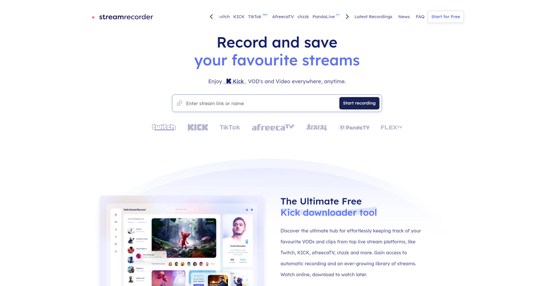 Website screenshot of Streamrecorder.io