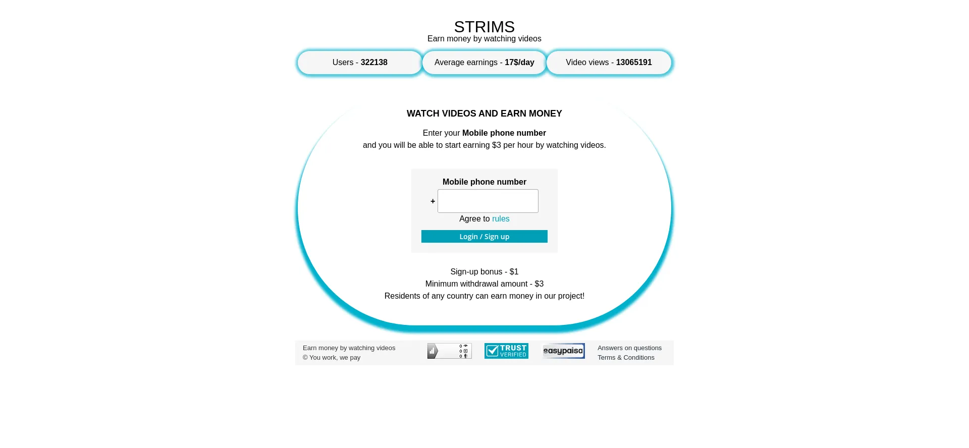 Website screenshot of Strims.pw