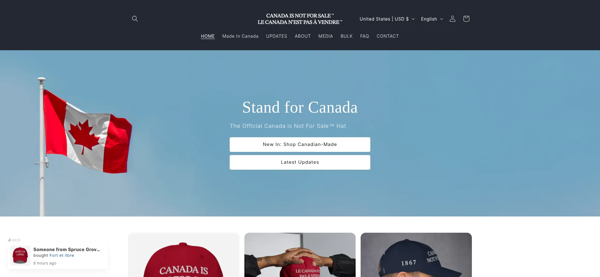 Website screenshot of Strongandfreehat.ca