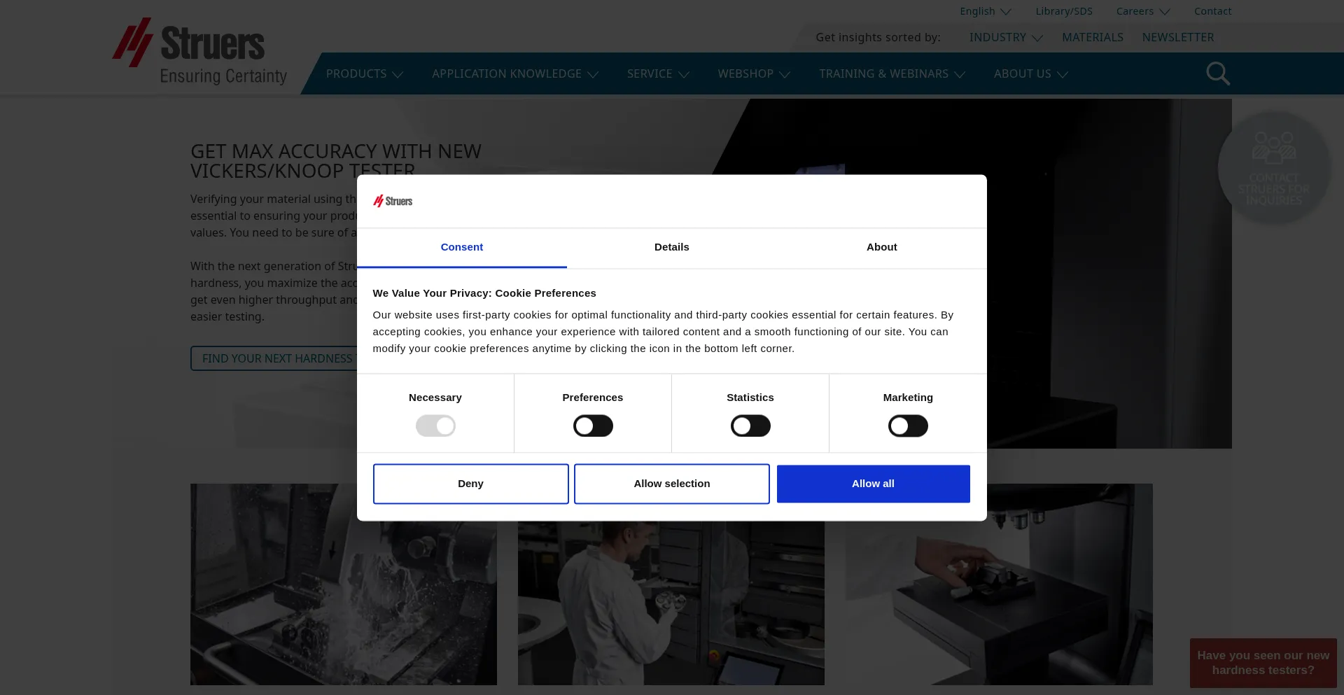 Website screenshot of Struers.com