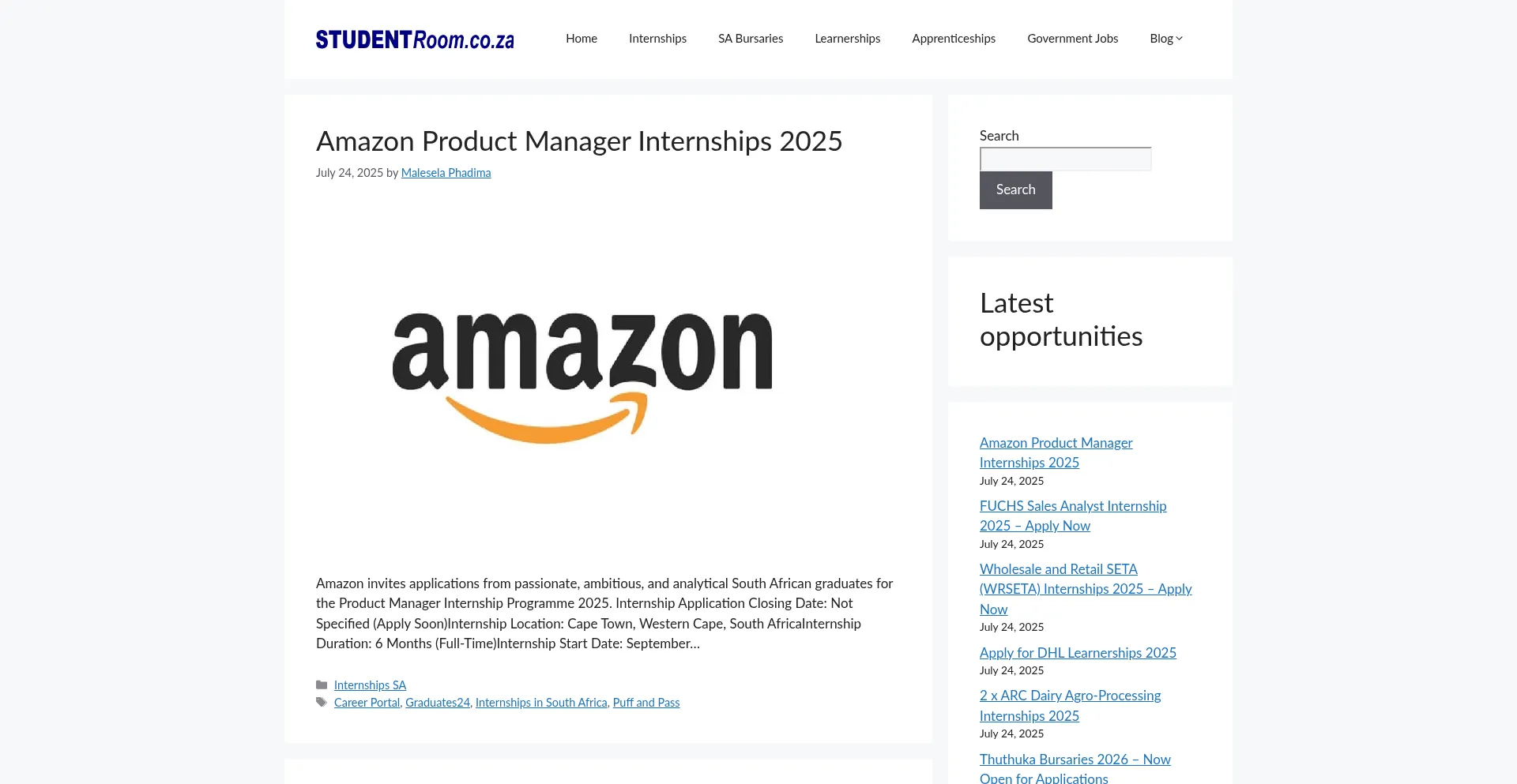 Website screenshot of Studentroom.co.za