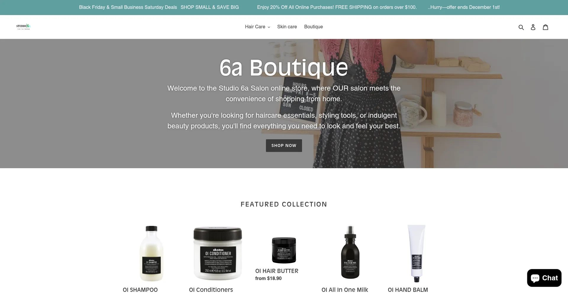 Website screenshot of Studio-6a-salon-and-spa.myshopify.com