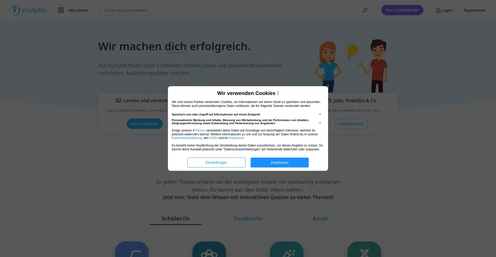 Website screenshot of Studyflix.de