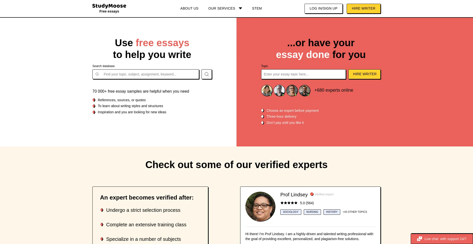 Website screenshot of Studymoose.com