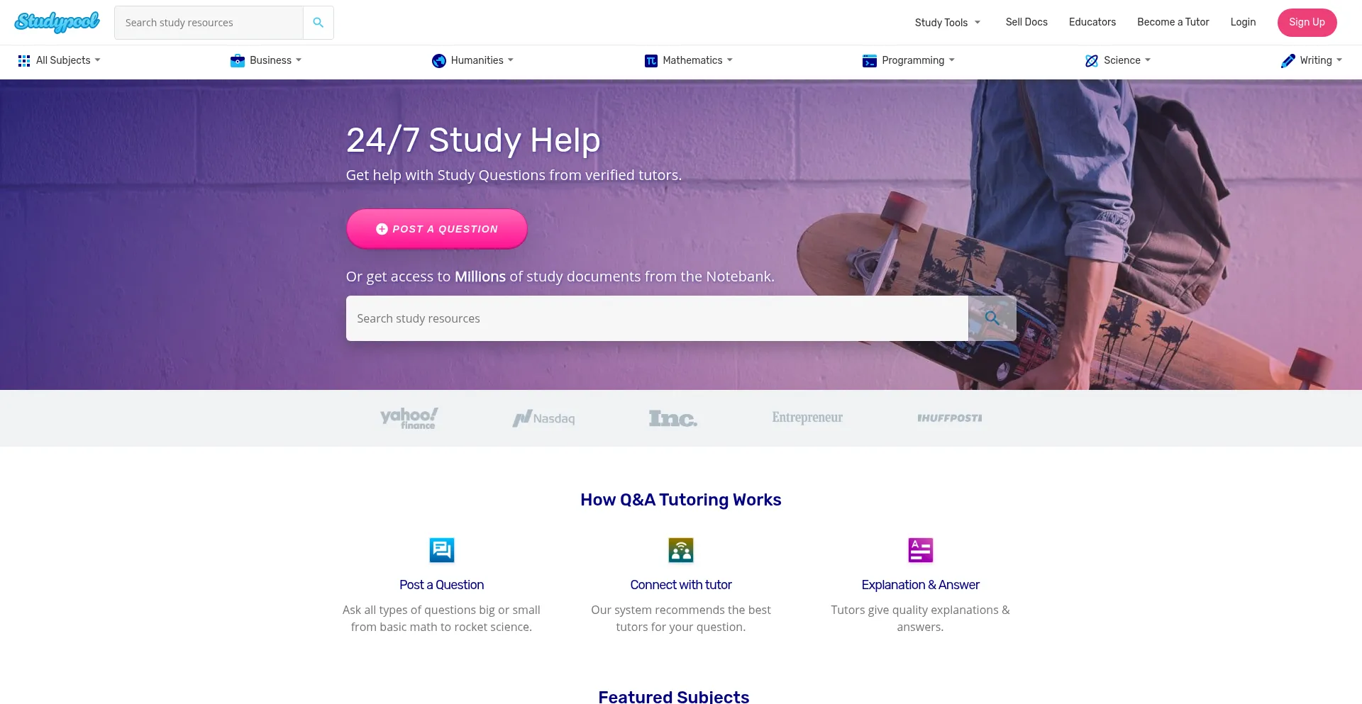 Website screenshot of Studypool.com