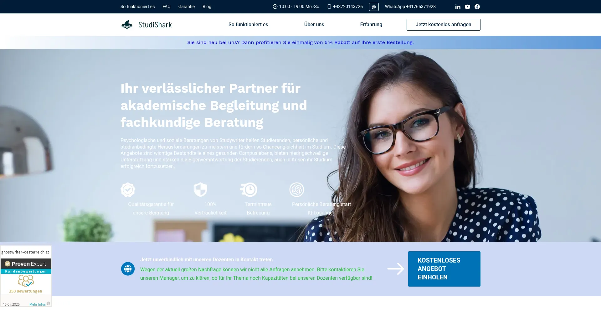 Website screenshot of Studywriter.de
