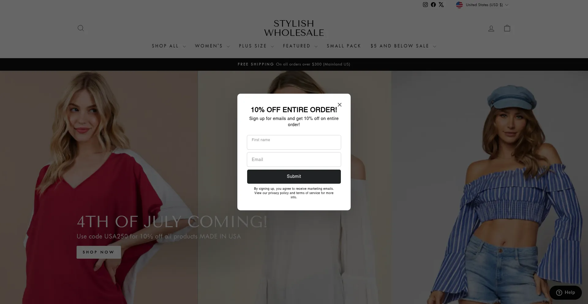 Website screenshot of Stylishwholesale.com