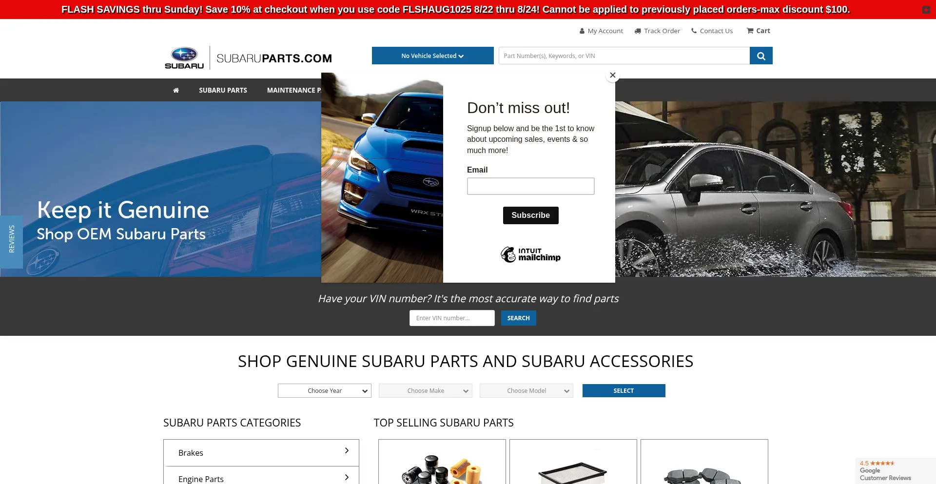 Website screenshot of Subaruparts.com