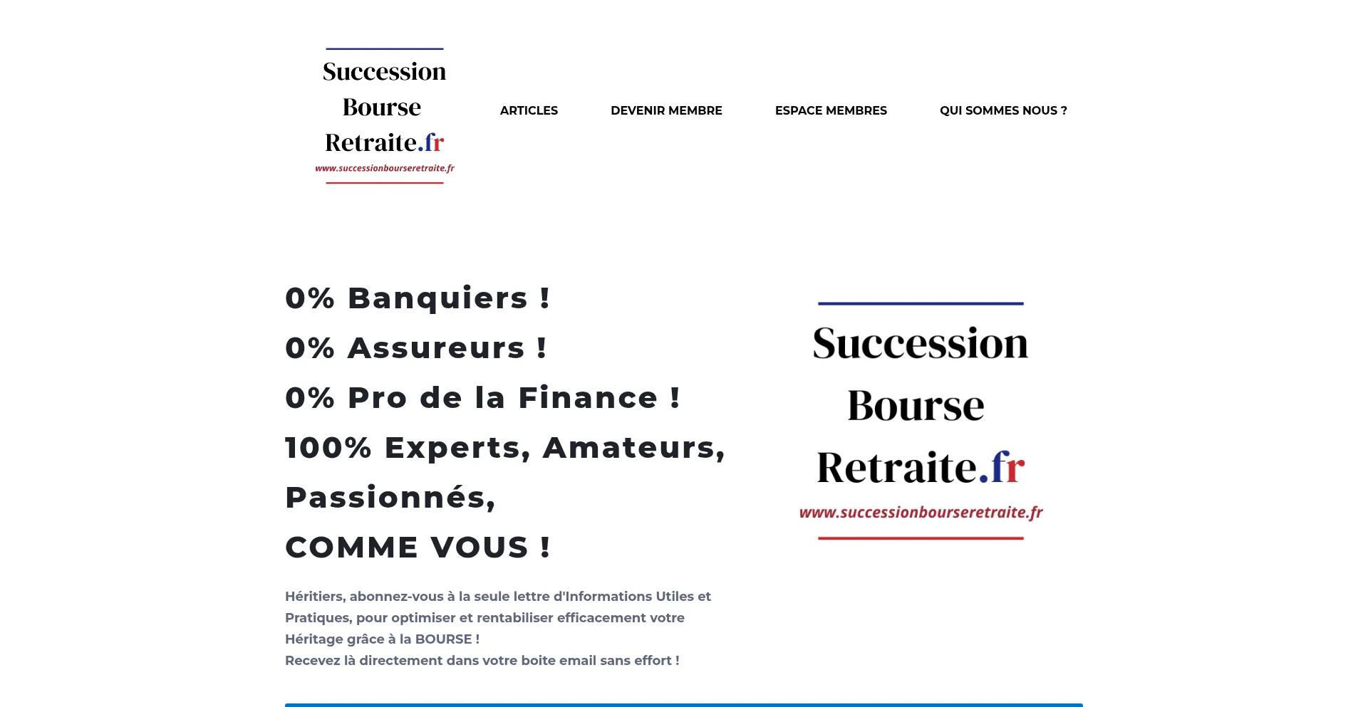 Website screenshot of Successionbourseretraite.fr