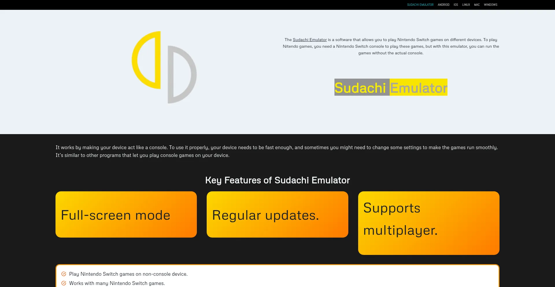 Website screenshot of Sudachiemulator.org