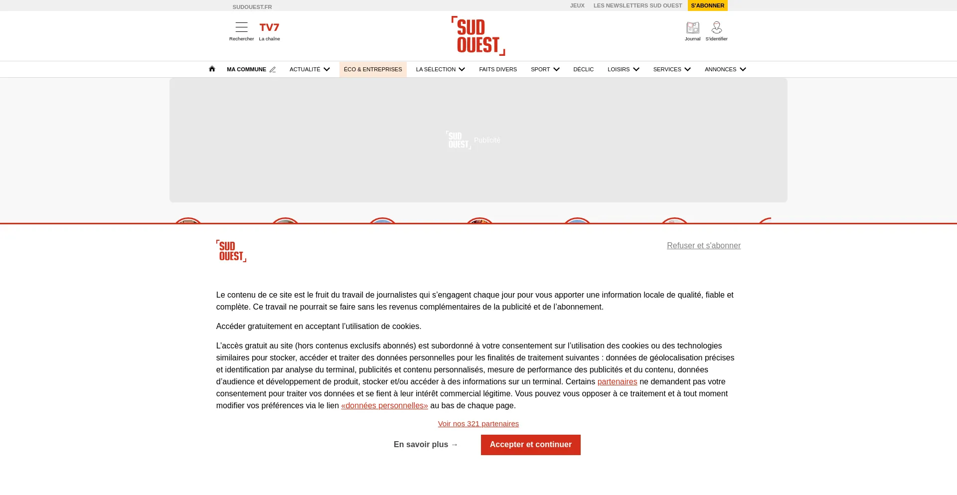 Website screenshot of Sudouest.fr