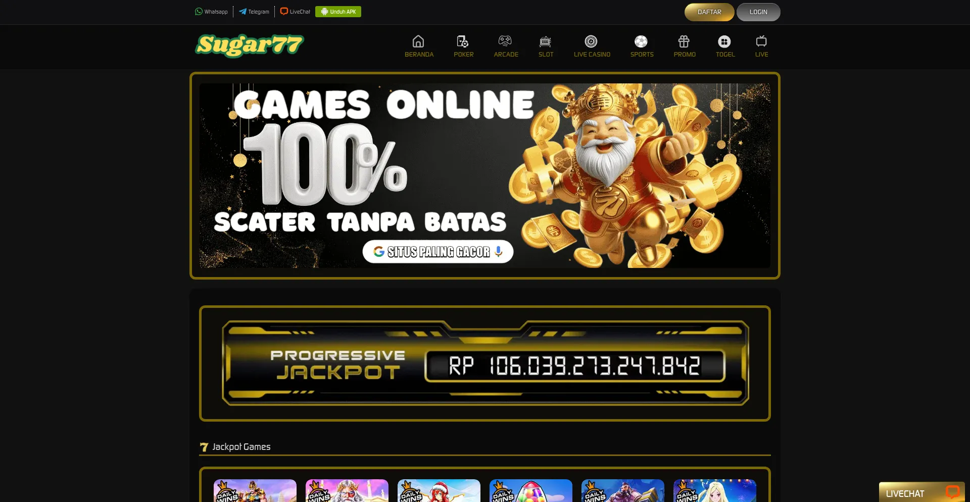 Website screenshot of Sugar77.co