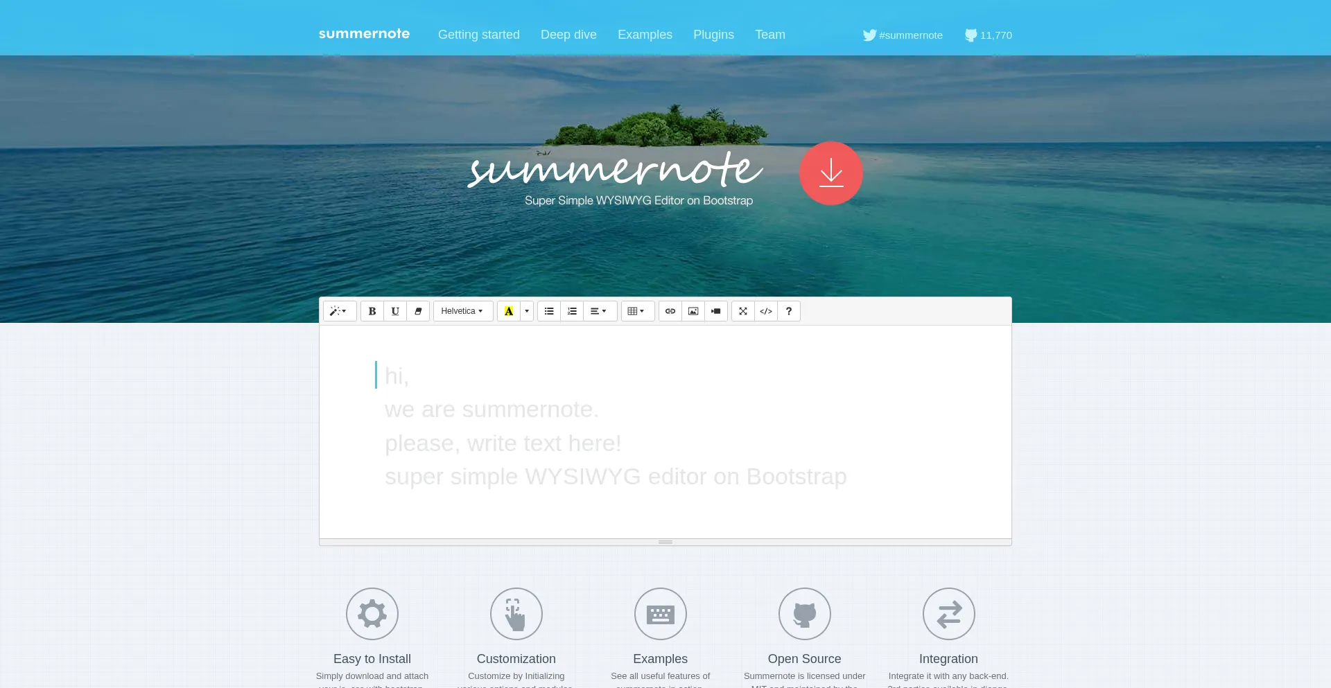 Website screenshot of Summernote.org