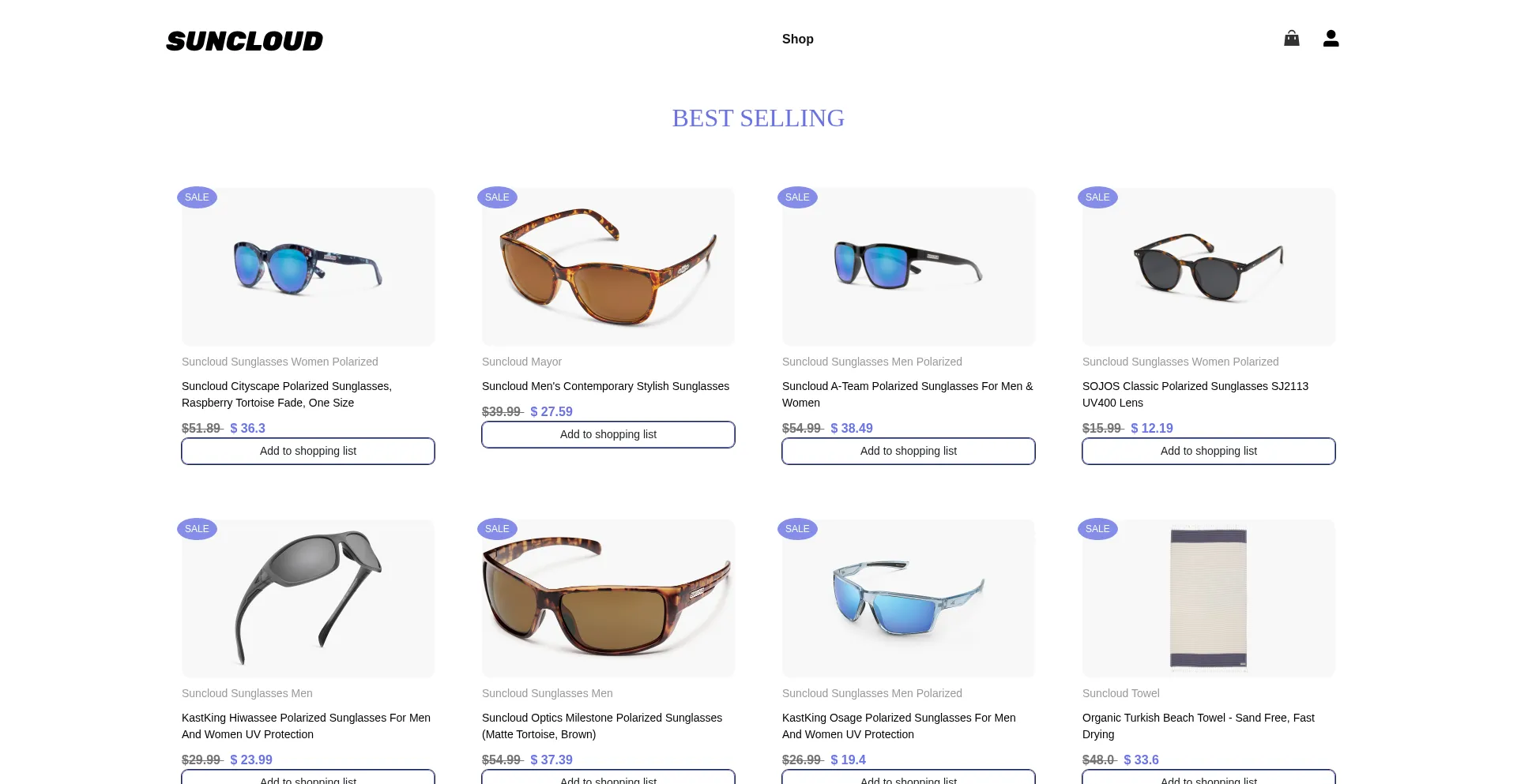 Suncloudpolarizedsunglassesoutlet.shop Screenshot