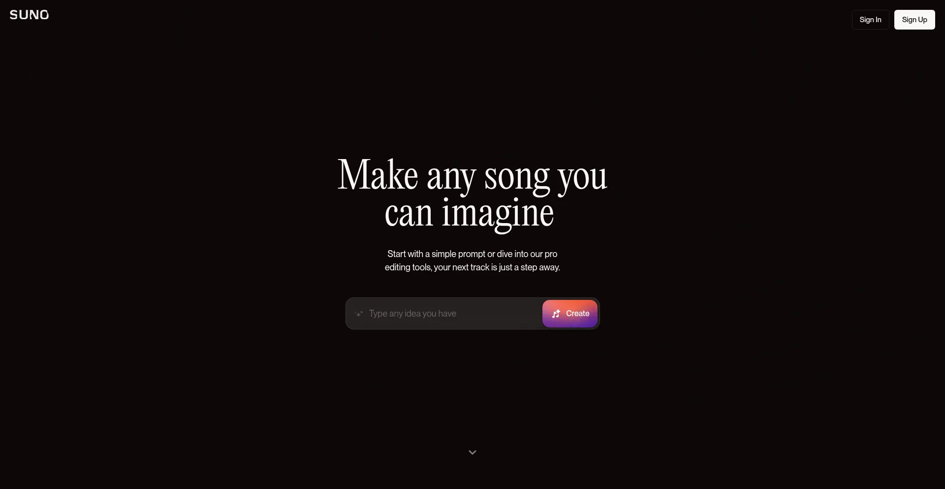 Website screenshot of Suno.com